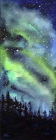 银河水彩星云北极光 – 4724×11725px