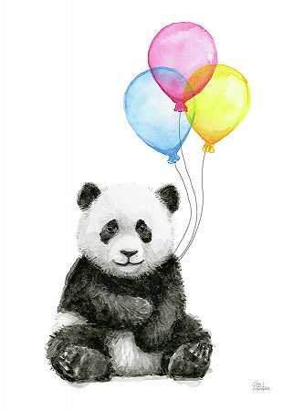 带气球的熊猫宝宝水彩 – 8868×12414px