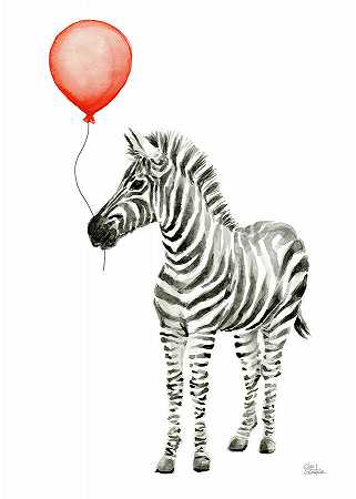 斑马与红色气球异想天开的小动物 – 9414×13180px