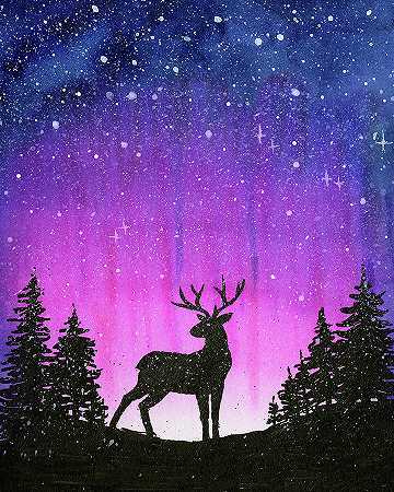 冬季森林银河驯鹿 – 7083×8854px