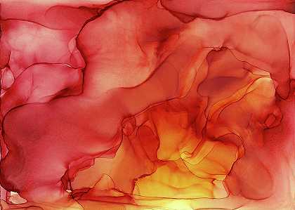 抽象红黄醇水墨画——红色夕阳 – 9099×6500px