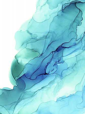 蓝色翡翠般的海浪——抽象的浑浊流动的墨水 – 5217×6956px