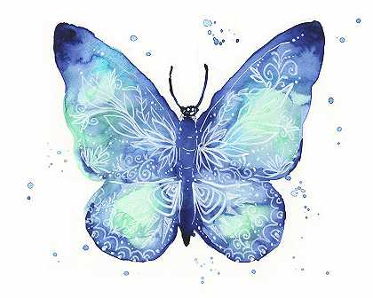 带叶子的蓝蝴蝶 – 13143×10514px