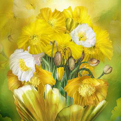 罂粟花瓶中的黄色罂粟花-SQ – 5000×5000px