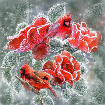 冬玫瑰和红雀 – 6000×6000px