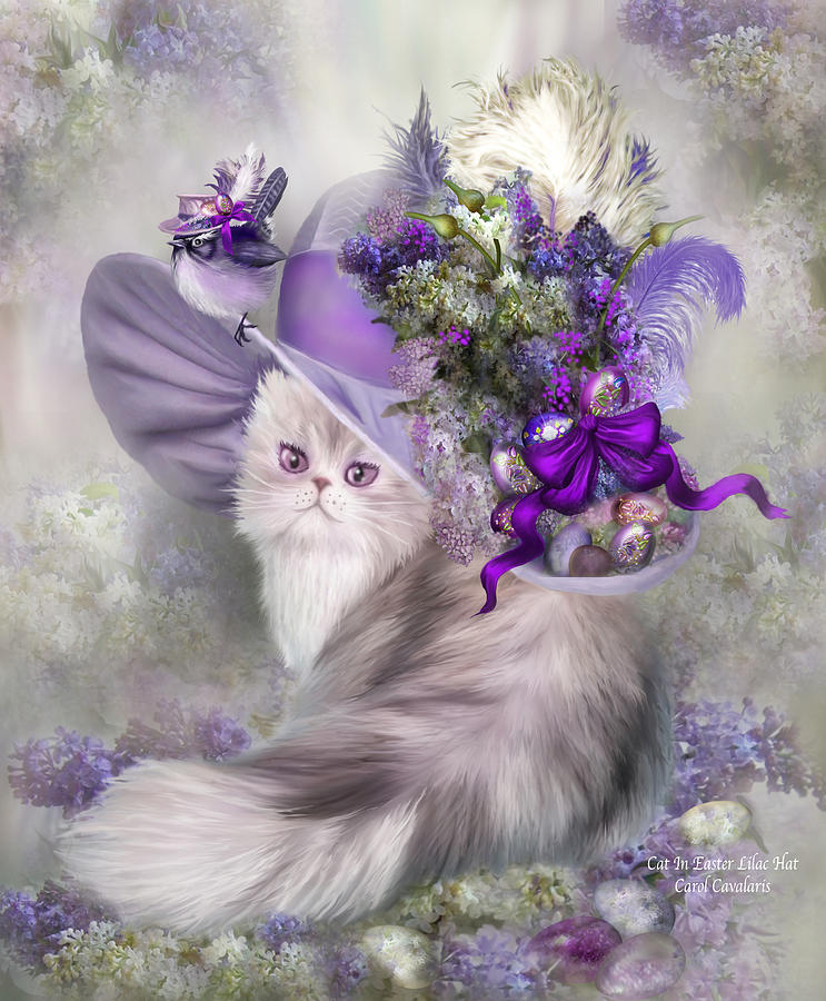 戴复活节紫丁香帽子的猫 – 5700×6900px