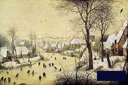 冬天的风景，有滑冰者和鸟笼 -老勃鲁盖尔- 7308×4875px ✺