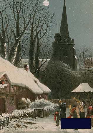 维多利亚时代的圣诞场景，乐队在雪地里演奏 -约翰·布兰达- 3992×5672px ✺