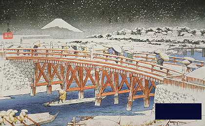 以富士山为背景的Yedo大桥 -歌川广重- 4892×3016px ✺