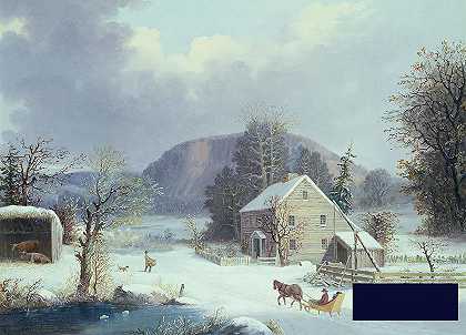 新英格兰冬季公路旁的农场，1854年 -乔治·杜里- 5428×3916px ✺