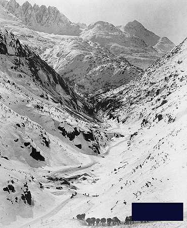 在克朗代克黄金之旅期间，从白山口山顶下半英里处俯瞰切断峡谷 -美国学校- 3968×4816px ✺