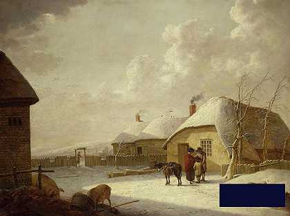 雪中小屋外的人影 -亨德里克·威廉·施韦卡德- 6088×4552px ✺