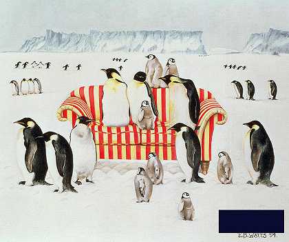 企鹅们坐在红白相间的沙发上 -EB瓦特- 4732×3966px ✺