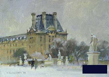 巴黎图伊勒里宫的雪，1996年油画 -特雷弗·张伯伦- 5613×3983px ✺