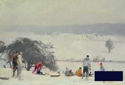 雪橇、草地、赫特福德油画 -特雷弗·张伯伦- 6421×4383px ✺