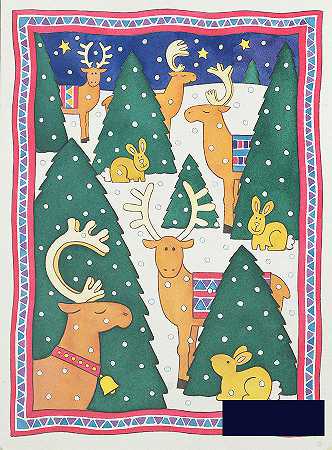 圣诞树周围的驯鹿 -凯西·巴克斯特- 4543×6155px ✺