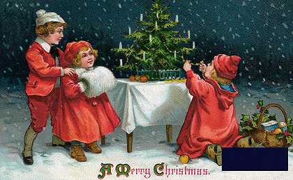 孩子们在雪地里装饰圣诞树 -美国学校- 5836×3604px ✺