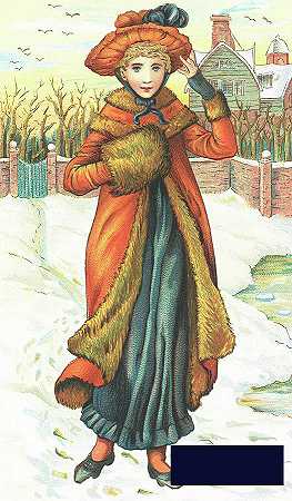 雪中优雅的女士，圣诞卡 -英国学校- 1865×3185px ✺