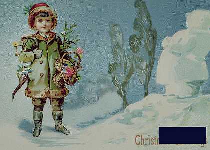 男孩和雪人维多利亚圣诞卡 -英国学校- 4992×3584px ✺
