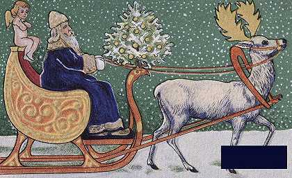 描绘圣诞老人坐在雪橇上的复古维多利亚风格 -威廉·利斯特- 3827×2346px ✺