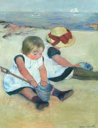 孩子们在海滩上玩耍 -Mary Cassatt- 14422×18954px ✺