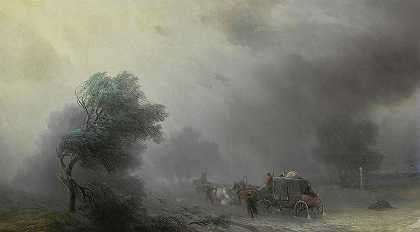 暴风雨中的马车 -Ivan Aivazovsky- 20014×11082px ✺