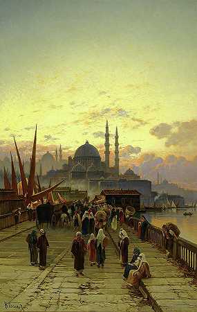 君士坦丁堡加拉塔大桥 -Hermann David Corrodi- 12702×20012px ✺