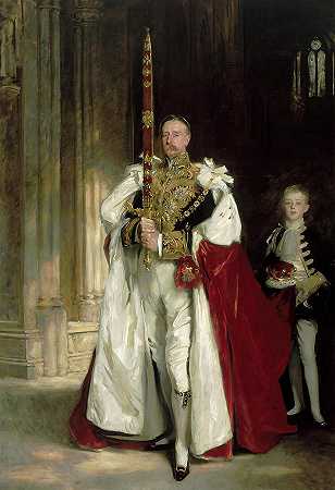 1902年8月，查尔斯·斯图尔特，伦敦德里第六侯爵，在爱德华七世国王加冕典礼上手持国剑 -John Singer Sargent- 13704×20014px ✺