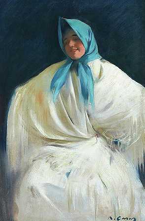 戴蓝色围巾的女孩 -Ramon Casas- 12162×18600px ✺
