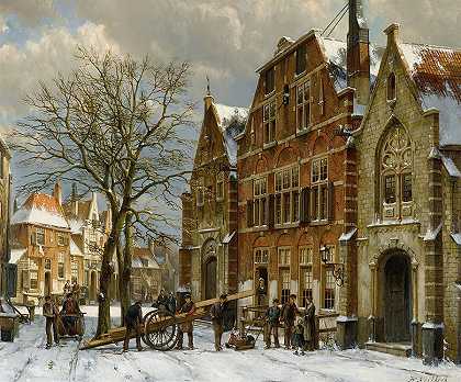 冬季街头场景，乌德沃特 -Willem Koekkoek- 19080×15836px ✺