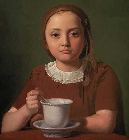 一个名叫Elise Kobke的小女孩，面前拿着一个杯子 -Constantin Hansen- 18035×19500px ✺