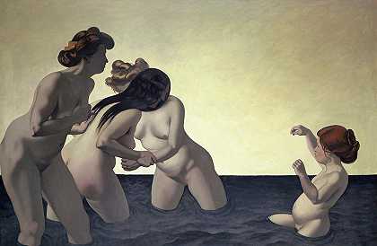 三个女人和一个小女孩在水中玩耍 -Felix Vallotton- 19900×13003px ✺