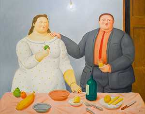 《与夫妇的静物生活》，2013年 by Fernando Botero
