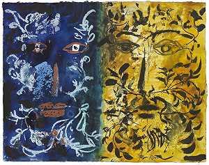 叶状头部，蓝色至金色，20世纪 by John Piper