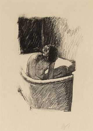 洗澡。浴缸。第二块板-版本2，约1924年 by Pierre Bonnard