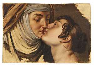 朱丽叶亲吻她的护士，约1823年 by Francesco Hayez