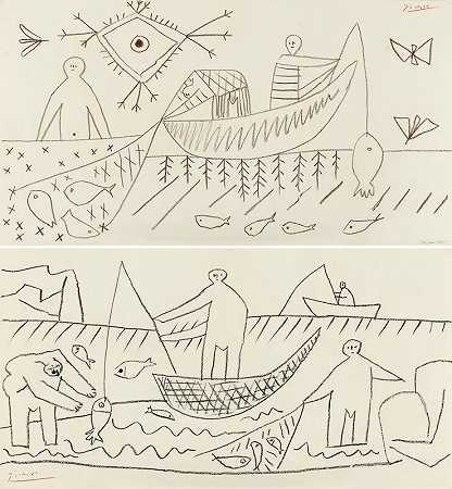 渔夫（直/诗），1957年 by Pablo Picasso