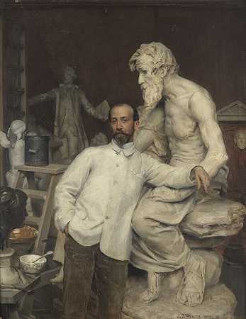 多米尼克·让·巴蒂斯特·雨果（1849-1930）在他的工作室，1890年 by Jean-Joseph Weerts