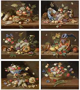 六幅静物系列，17世纪 by Jan van Kessel the Younger